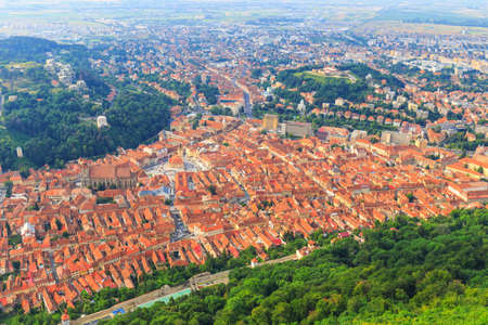 Aerial view of the Old Town, Brasov, Transylvania, Romaniaの写真素材