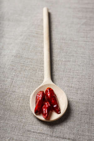 Red Hot Chili Peppers on a wooden spoonの写真素材