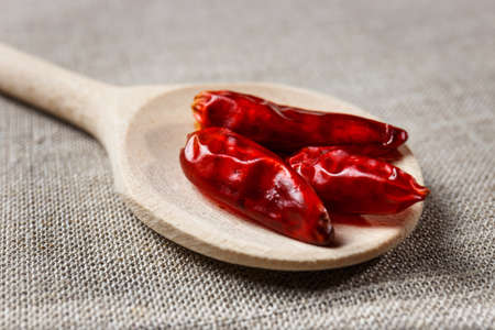 Red Hot Chili Peppers on a wooden spoonの写真素材