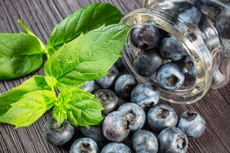 Blueberry on wooden boardの写真素材