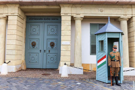 BUDAPEST, HUNGARY - JULY 24, 2014 : Ceremonial guard at the Presidential Palace. They guard the entrance of the Presidents office in the Sandor Palace, Budapestのeditorial素材