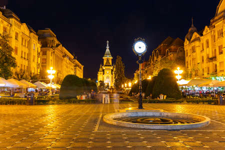 ROMANIA, TIMISOARA  JULY 22: Night view of city center in Timisoara on July 22, 2014, Romania. Timisoara is the 3rd largest city and popular tourist place. のeditorial素材