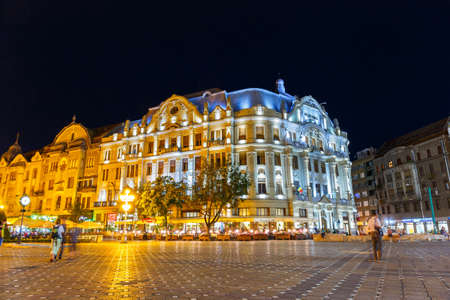 ROMANIA, TIMISOARA  JULY 22: Night view of city center in Timisoara on July 22, 2014, Romania. Timisoara is the 3rd largest city and popular tourist place. のeditorial素材