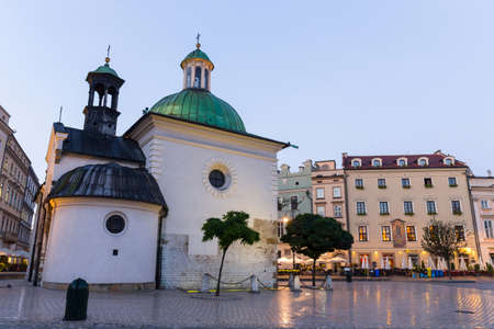 KRAKOW, POLAND - October 09 2014: The single-nave building of Church of St. Wojciech in the Market Square, built in the Romanesque style, Krakow, Poland October 09 2014のeditorial素材
