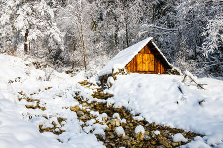 Small hut in the mountainsの写真素材