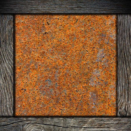wood frame with corroded metal background