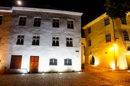 historical center of Sighisoara at nightの写真素材