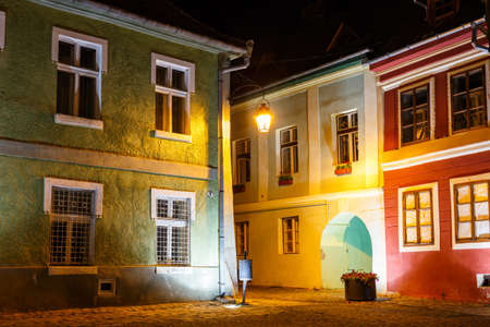 historical center of Sighisoara at nightの写真素材