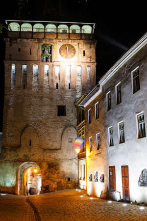 historical center of Sighisoara at nightのeditorial素材