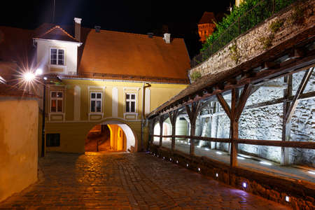 historical center of Sighisoara at nightのeditorial素材