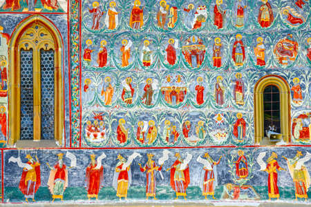 Sucevita, Romania, July 06, 2015: Sucevita Monastery, one of the famous painted monasteries in Romania,  Romaniaのeditorial素材