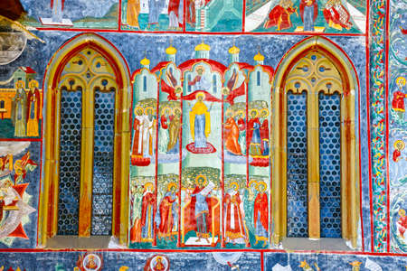 Sucevita, Romania, July 06, 2015: Sucevita Monastery, one of the famous painted monasteries in Romania,   Romaniaのeditorial素材