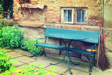 blue bench, vintage lookの写真素材