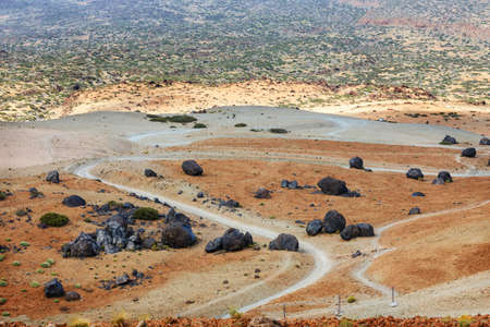 Volcanic bombs on Montana Blanca, Teide National Park, Tenerife, Canary Islands, Spainの写真素材