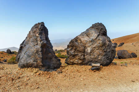 Volcanic bombs on Montana Blanca, Teide National Park, Tenerife, Canary Islands, Spainの写真素材