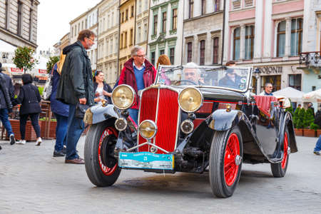 KRAKOW, POLAND - MAY 15, 2015: Triumph on the rally of vintage cars in Krakow, Poland