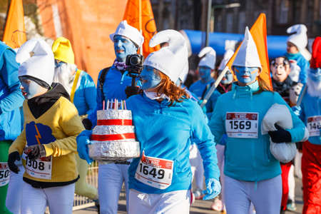 Krakow, Poland - December 31, 2015: 12th New Year's Eve Race in Krakow. The people running dressed...