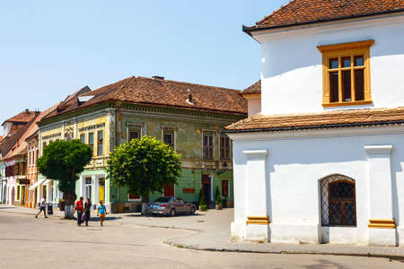Medias, Romania, 08 JULY 2015: Historical centre of Medias, medieval city in Transylvania, Romania