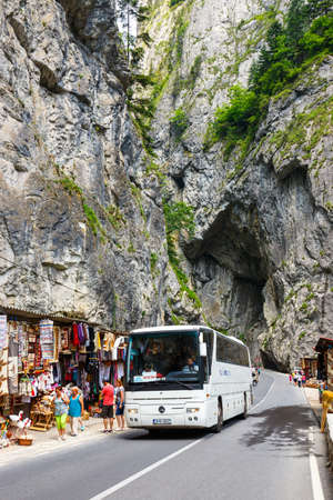 BICAZ GORGES, ROMANIA - JULY 07, 2015 : Tourists visit the Bicaz Canyon. Canyon is one of the most spectacular roads in Romania.のeditorial素材