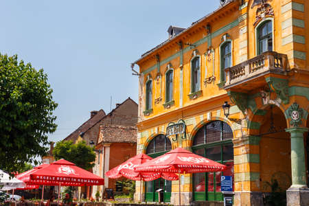 Medias, Romania, 08 JULY 2015: Historical centre of Medias, medieval city in Transylvania, Romaniaのeditorial素材