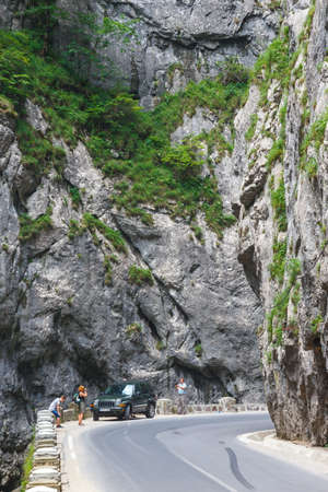 BICAZ GORGES, ROMANIA - JULY 07, 2015 : Tourists visit the Bicaz Canyon. Canyon is one of the most spectacular roads in Romania.のeditorial素材