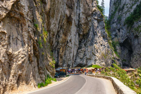 BICAZ GORGES, ROMANIA - JULY 07, 2015 : Tourists visit the Bicaz Canyon. Canyon is one of the most spectacular roads in Romania.のeditorial素材