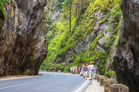BICAZ GORGES, ROMANIA - JULY 07, 2015: Tourists visit the Bicaz Canyon. Canyon is one of the most spectacular roads in Romania.のeditorial素材