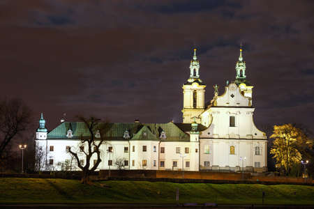 Church on the Skalka in the night in Krakow, Polandの写真素材