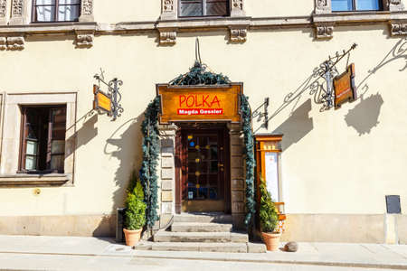 WARSAW, POLAND, 13 march 2016: Restaurant in old town in Warsaw in a sunny day. Warsaw is the capital of Polandのeditorial素材