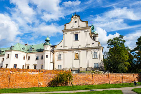Church on the Skalka and Vistula boulevards in old town in Krakowの写真素材