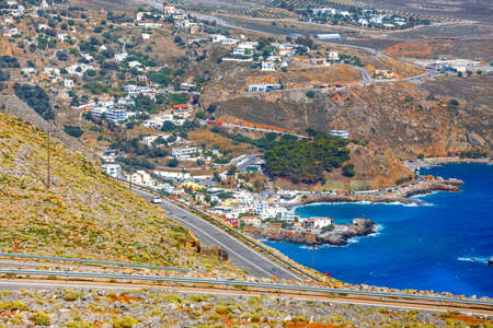 New curvy road near Chora Sfakion town on Crete, Greeceの写真素材