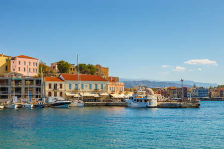 Chania, Crete - 23 Maj, 2016: View of the old port of Chania on Crete, Greece. Chania is the second...