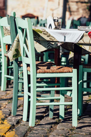 Empty greek cafe on Crete Island, Greece