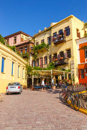 Chania, Crete - 25 March, 2016: old harbor in Chania, Greece. Chania is the second largest city of Creteのeditorial素材