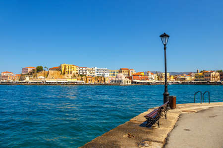 View of the old harbor in Chania, Greeceの写真素材