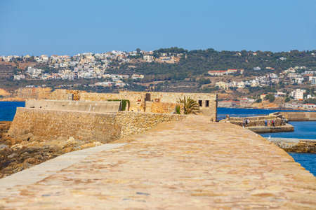 View of the old port and Lighthouse in Chania, Crete, Greeceの写真素材