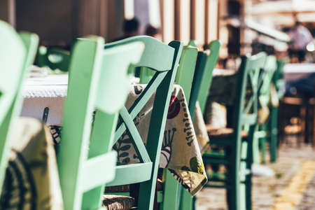 Empty greek cafe on Crete Island, Greeceの写真素材