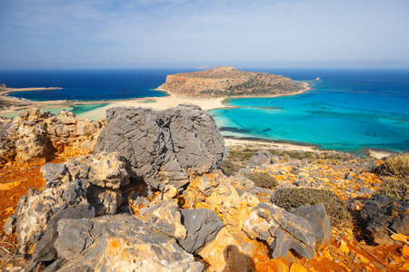 View of the beautiful beach in Balos Lagoon, Crete