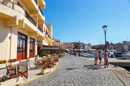 Chania, Crete - 23 Maj, 2016: View of the old harbor of Chania on Crete, Greece. Chania is the...