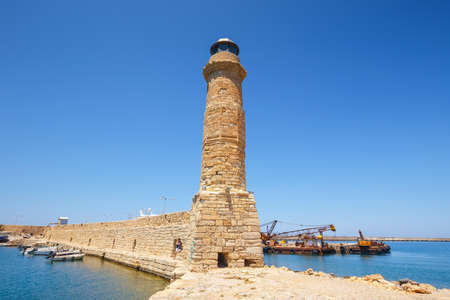 old port and Lighthouse in Rethymno, Crete, Greeceの写真素材
