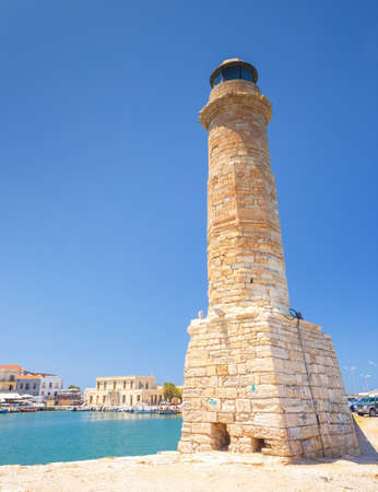 old port and Lighthouse in Rethymno, Crete, Greeceの写真素材