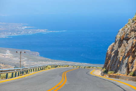 New curvy road near Chora Sfakion town on Crete, Greeceの写真素材