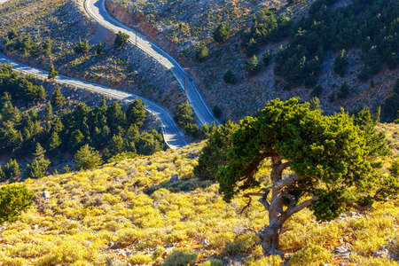New curvy road near Chora Sfakion town on Crete, Greece