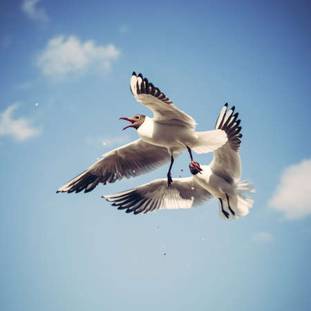 Flying seagull in the skyの写真素材