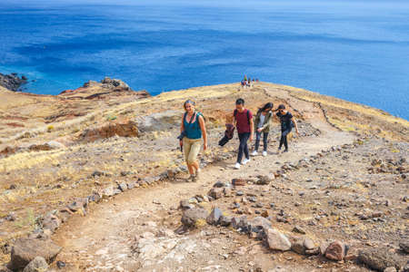 Madeira, Portugal 05 JULY, 2016: Unidentified people walking on the cliffs at Ponta de Sao Lourenco. Cape is the most eastern point of Madeira islandのeditorial素材