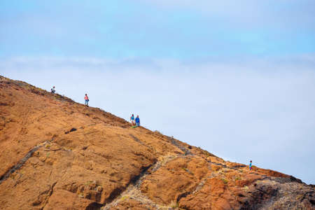 Madeira, Portugal 05 JULY, 2016: Unidentified people walking on the cliffs at Ponta de Sao Lourenco. Cape is the most eastern point of Madeira islandのeditorial素材