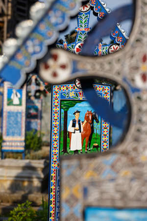 SAPANTA,ROMANIA - 04 JULY, 2015- The merry cemetery of Sapanta, Maramures, Romania. Those cemetery is unique in Romania and in the world.のeditorial素材