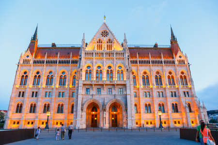 BUDAPEST, HUNGARY - JULY 23, 2014: Night view of the Hungarian Parliament Building in Budapest, Hungary.のeditorial素材