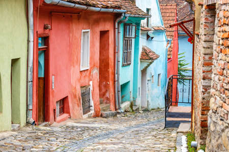 Medieval street view in Sighisoara, Romania
