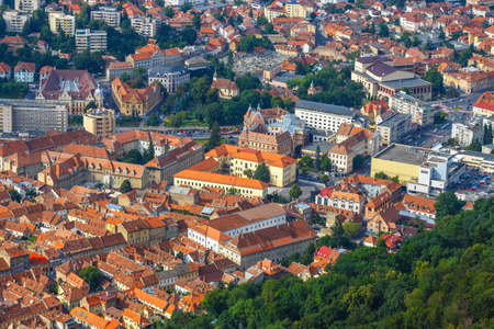 Aerial view of the Old Town, Brasov, Transylvania, Romaniaの写真素材